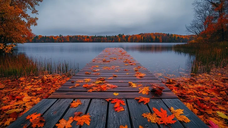 image of water by the deck in fall.
